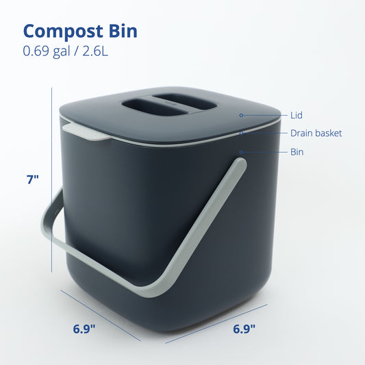 Grey Food Waste Bin 2.6L - No Handle