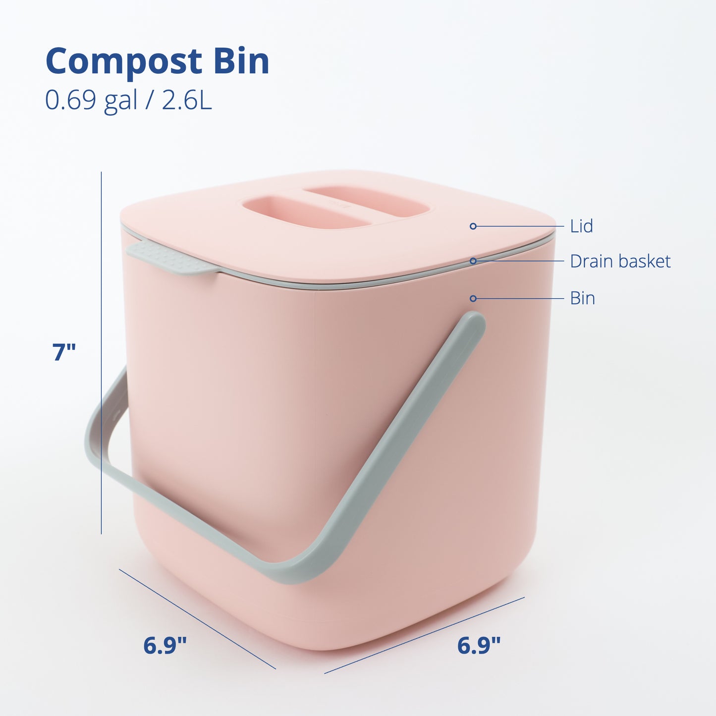 Pink Food Waste Bin 2.6L - No Handle