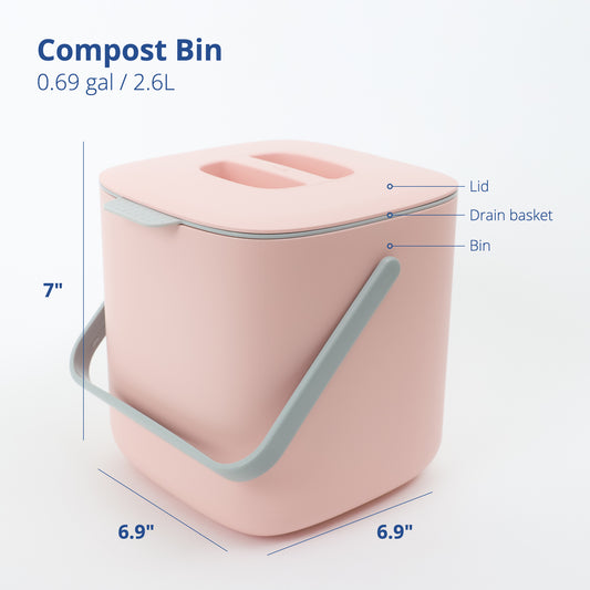 Pink Food Waste Bin 2.6L - No Handle