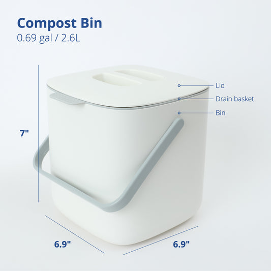 White Food Waste Bin 2.6L - No Handle