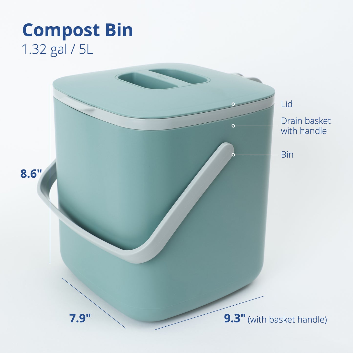 Green Food Waste Bin 5L