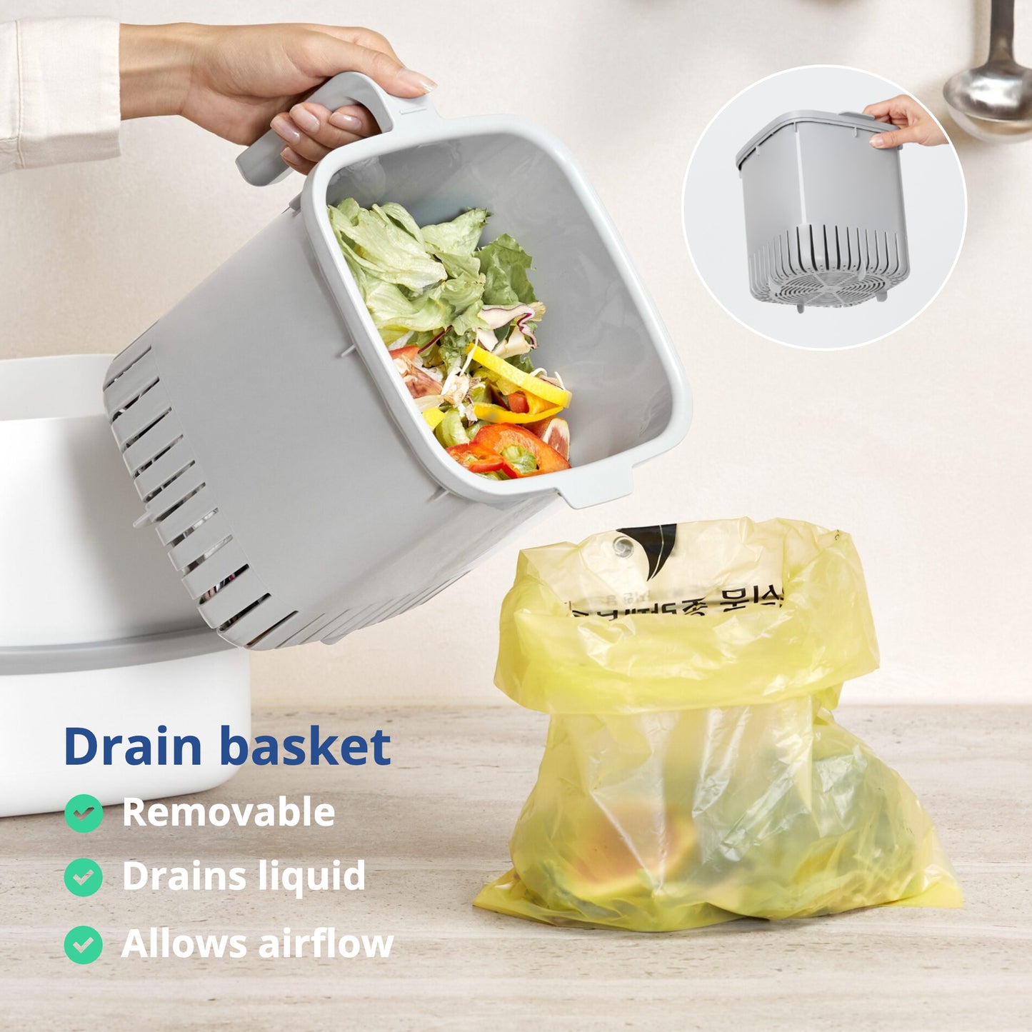 Green Food Waste Bin 5L